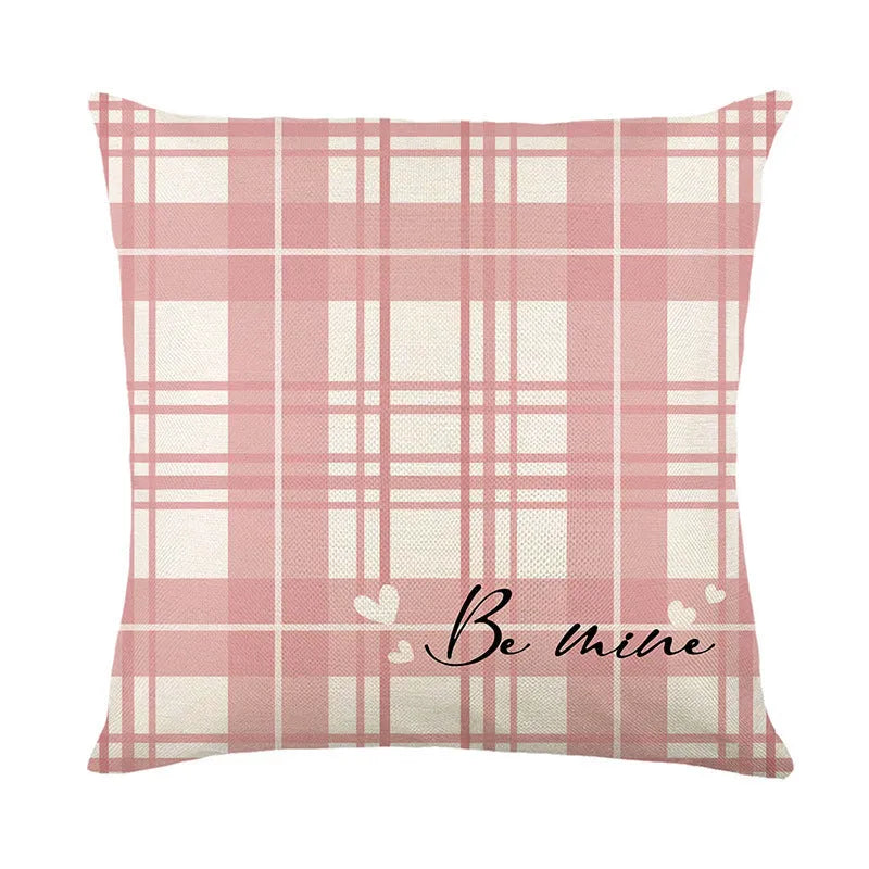 Square red and white plaid pillow cover with heart pattern for Valentine's Day decor