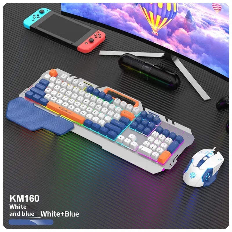 Blue wired gaming keyboard and mouse combo with backlit keys and 1.5 metre USB cable