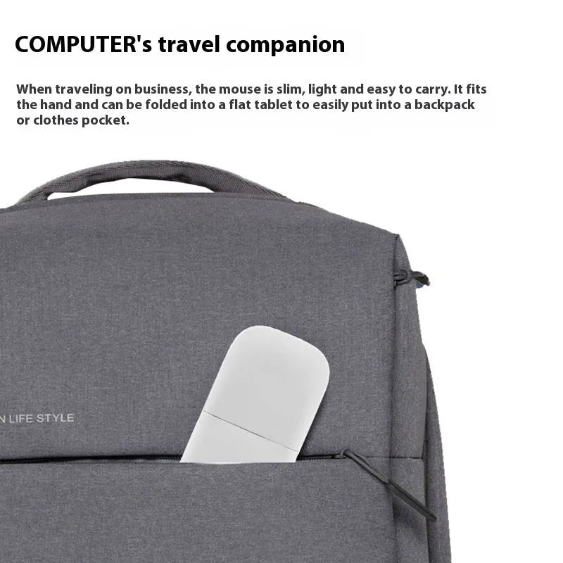 Black folding Bluetooth touch wireless mouse shown in open position with dimensions 131.2x55x14.5mm