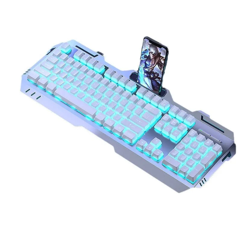Aluminium mechanical-feel keyboard with control knob in silver black or metal grey colour with RGB lighting