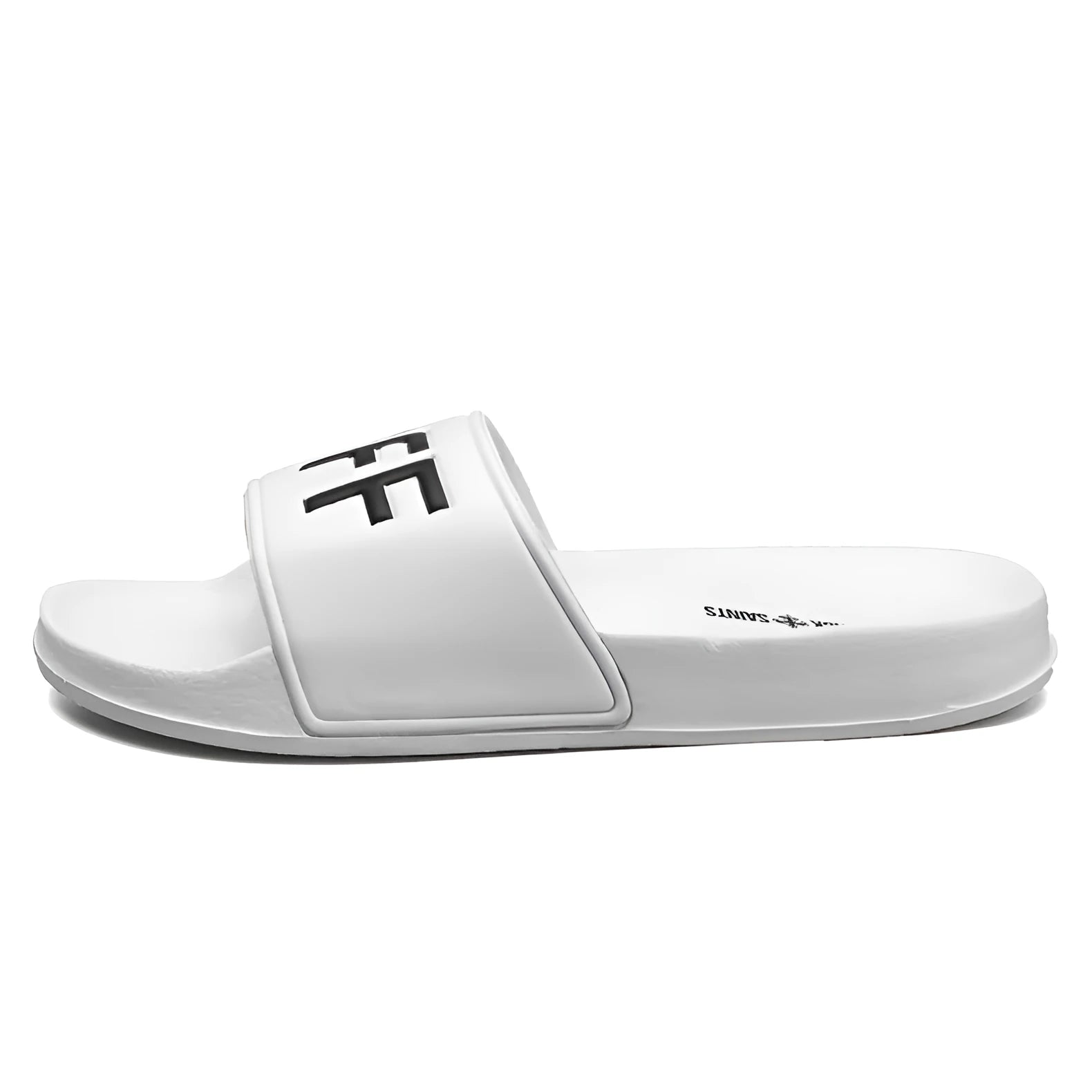 Men's large size open toe slippers in black and white with rubber soles