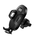 Auto lock car phone holder mounted on car air vent with smartphone secured