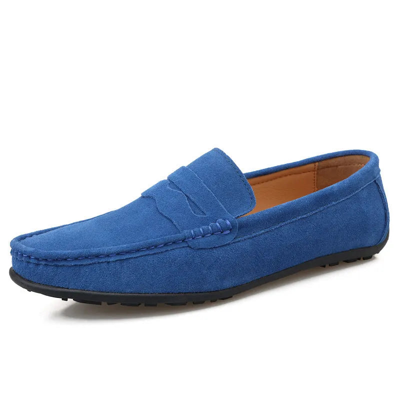 Men's solid colour suede loafers slip-on casual shoes with round toe and flat heel