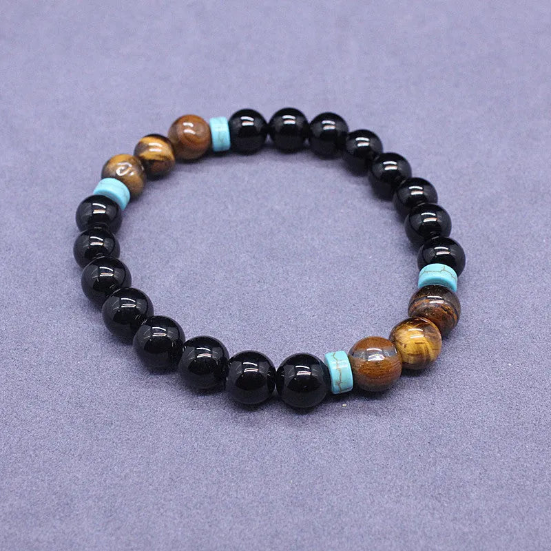 Black agate bracelet and necklace set with tiger eye ornament geometric jewellery