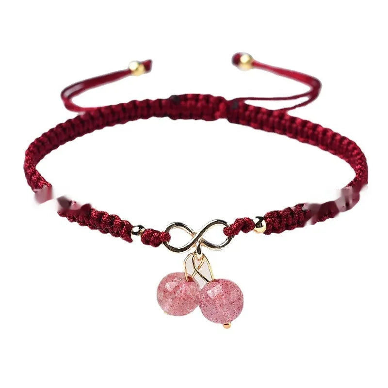 Natural Strawberry Quartz crystal bracelet with fruit-shaped design and adjustable length for women