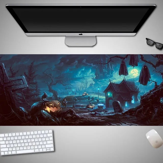 Oversized Halloween-themed mouse pad with graphic design on non-slip rubber cloth surface