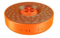 Mini portable Bluetooth speaker in black, orange, and silvery white colours with wireless connectivity