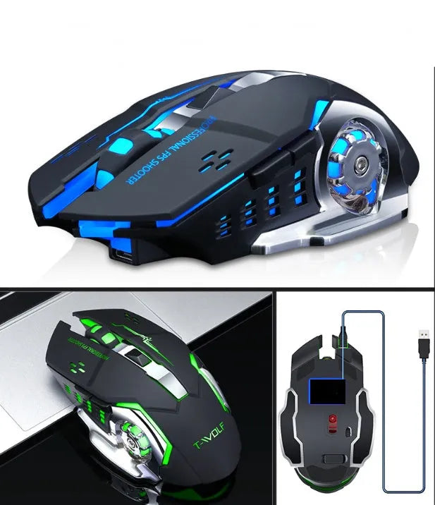Wireless charging computer mouse in black or white with six buttons
