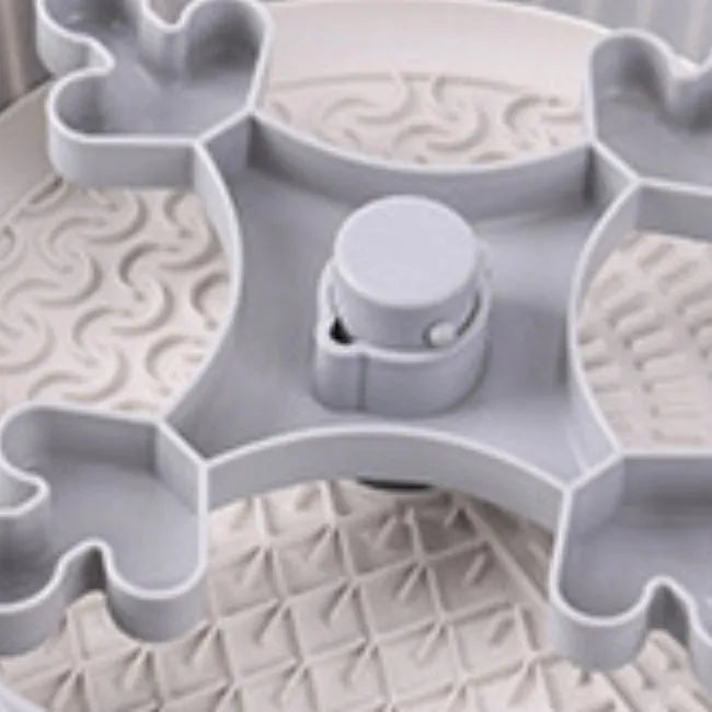 Interactive rotating slow feed pet bowl with silicone licking mat in blue windmill pattern