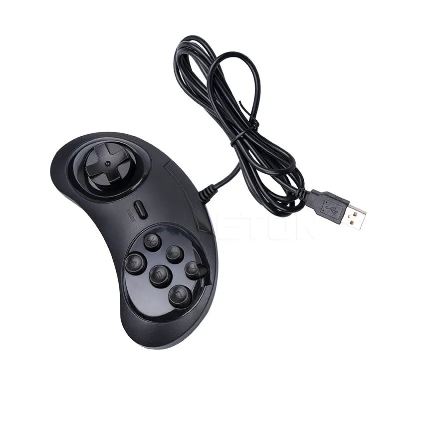 Black Sega USB wired game controller for PC with 1.8-metre cable.