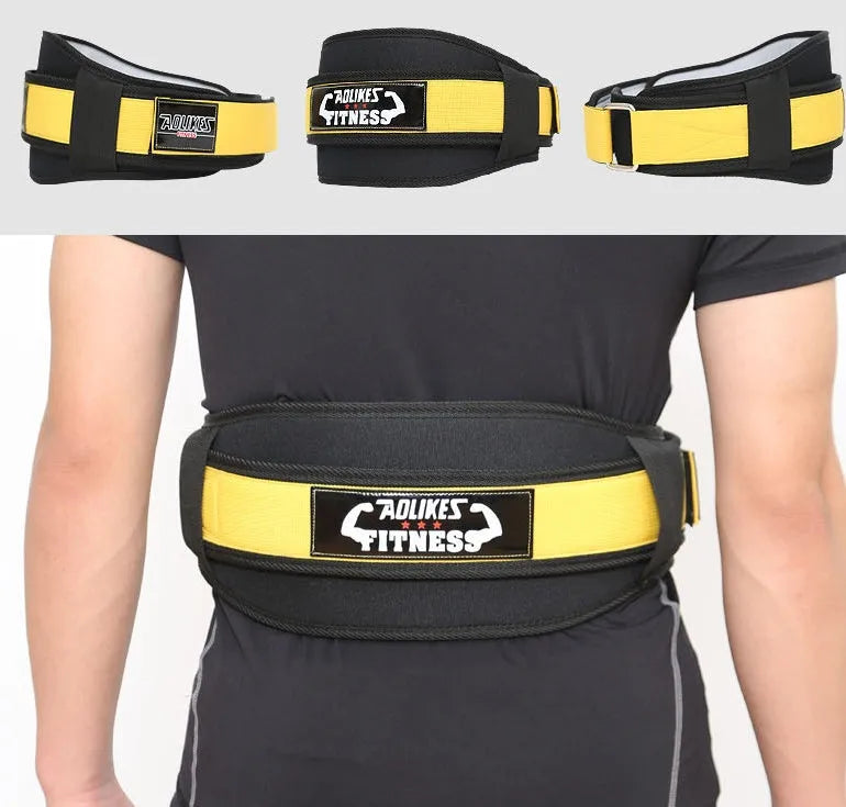 Nylon fitness waistband for adult weightlifting in black, red, or yellow colours