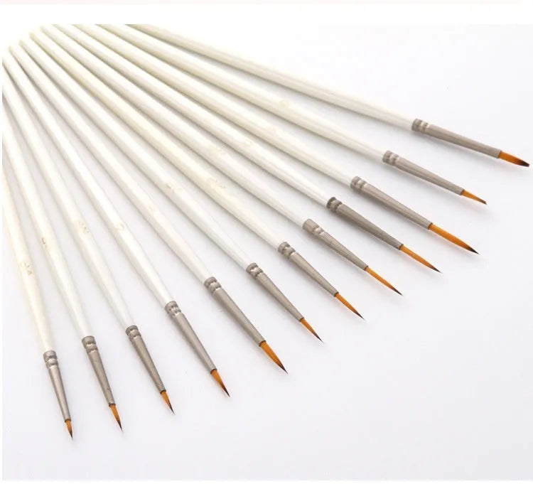 Twelve pearl white fluorescent marker pens with nylon wool brushes and wood holders for watercolour and acrylic painting