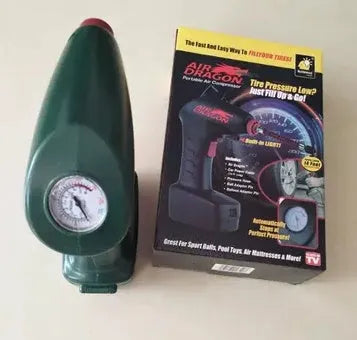 Portable electric car tyre pump with motor and air pump components for emergency vehicle use
