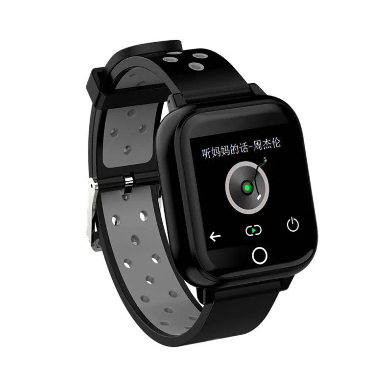 Black 2-in-1 smart watch with 1.4 inch screen and integrated bluetooth earbuds for fitness tracking