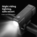 Bicycle headlight with LED light and USB charging port mounted on handlebars