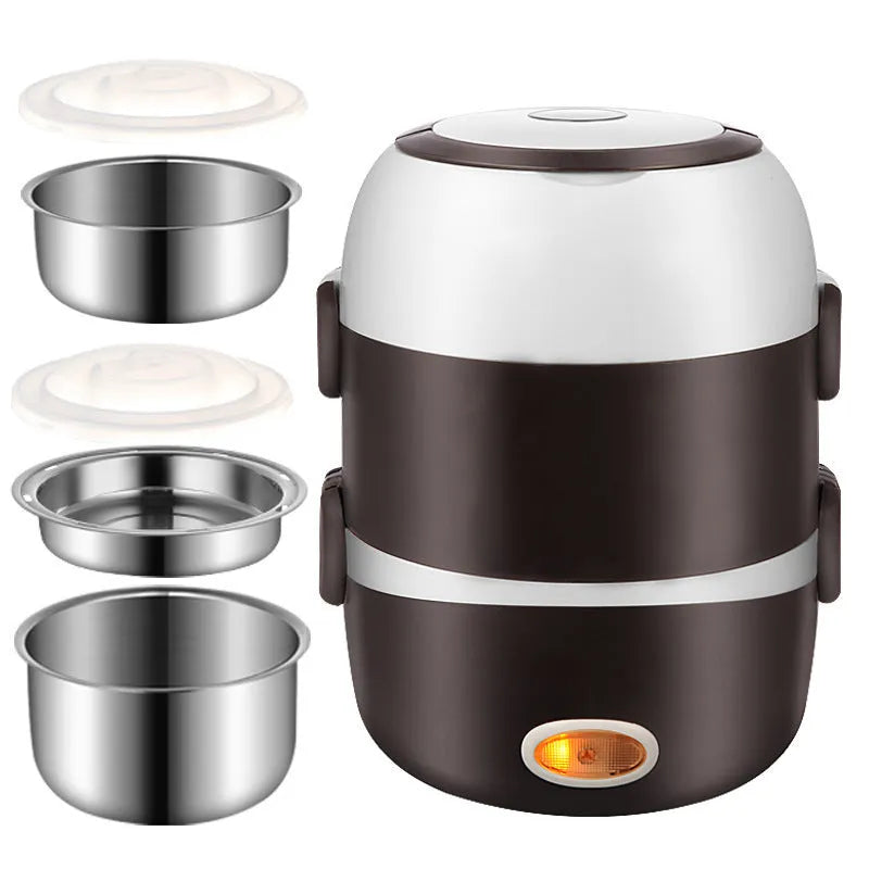 Multi-function USB-powered lunch box with heating element and layered food compartments