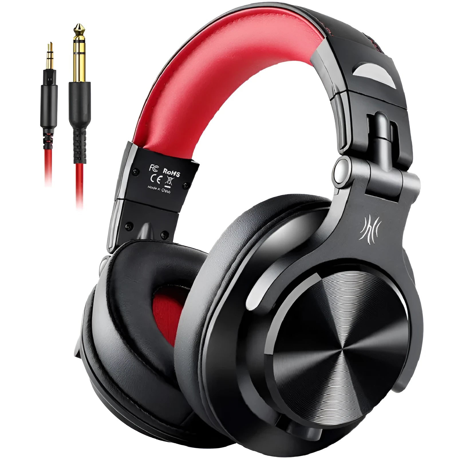 OneOdio over-ear headphones in black and red colour options on a grey background.