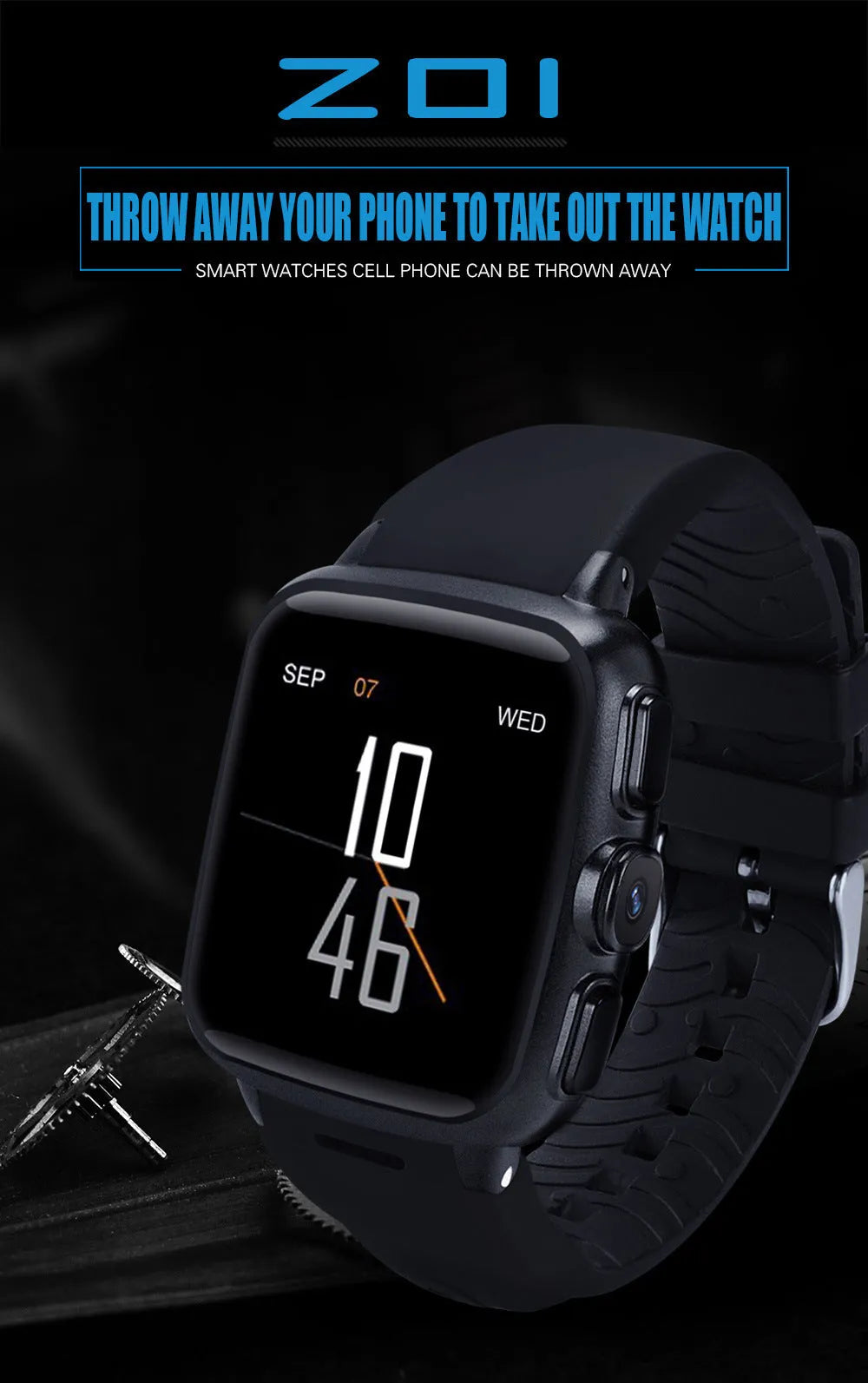 Z01 smart watch with black or white colour options showing 1.54-inch touchscreen display