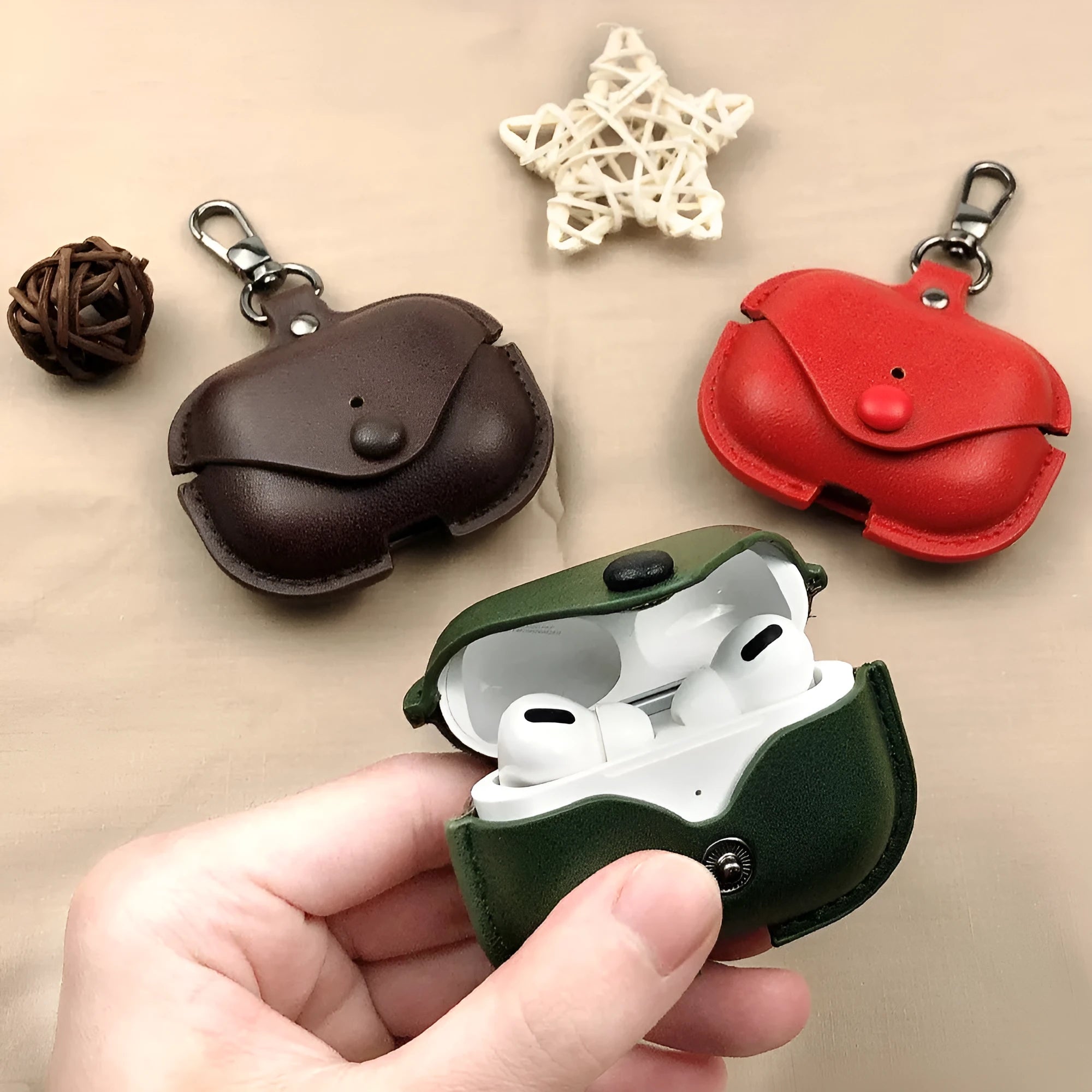 Black PU leather protective sleeve case for Apple AirPods Pro with a cross pattern design.