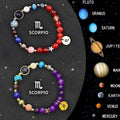 Natural stone beaded bracelets showing zodiac sign designs for all twelve star symbols