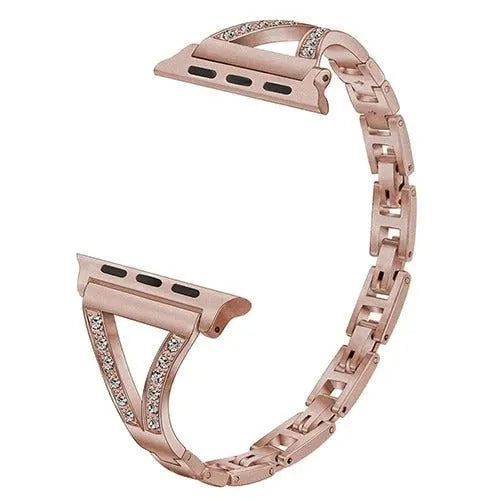 Diamond-studded stainless steel watch strap in gold colour for 38-44mm smartwatches