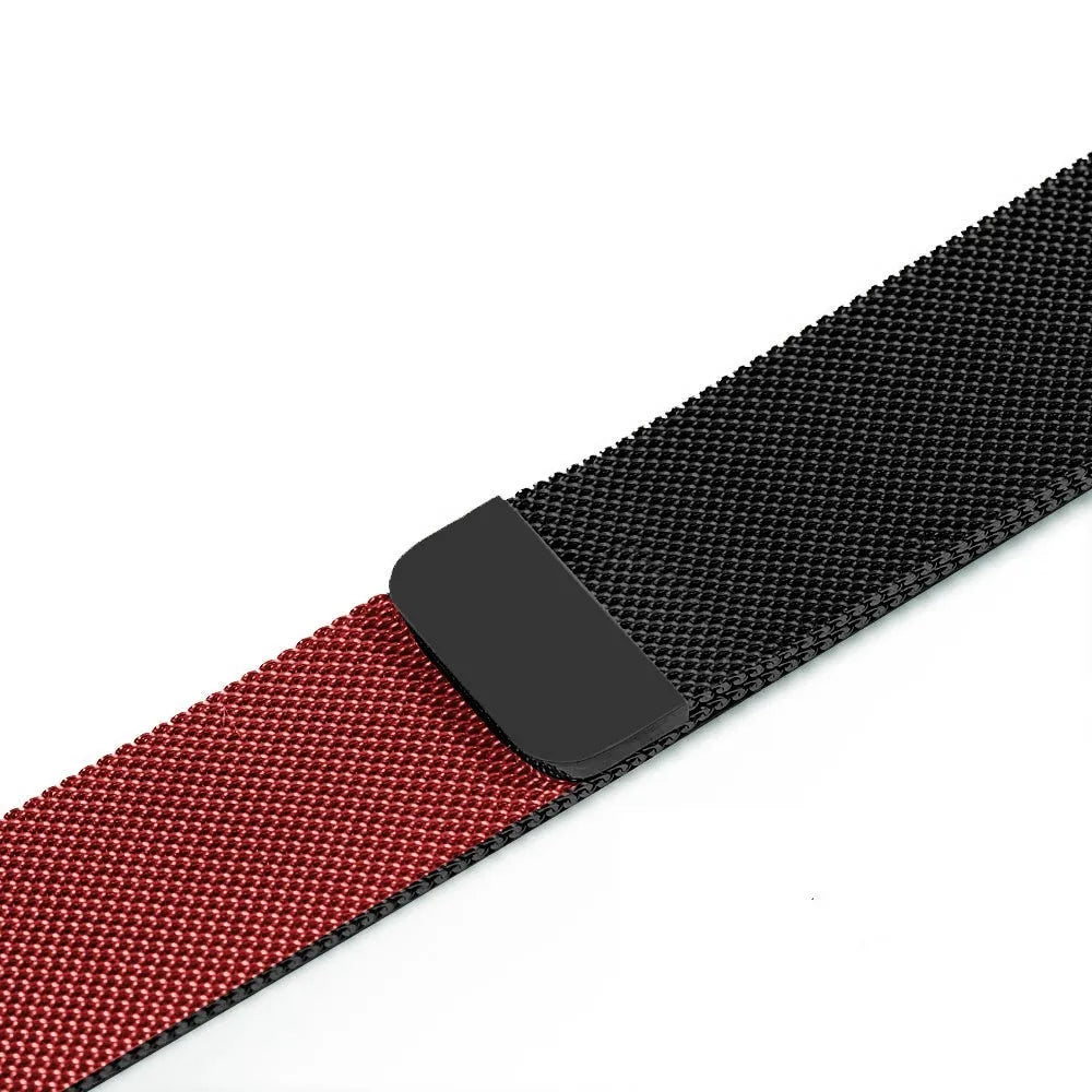 Stainless steel watch replacement strap in silver on a grey background showing adjustable links and buckle.