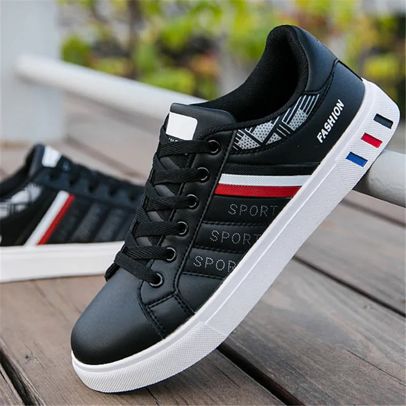 Black, grey, and white sports shoes showing size options from 39 to 44 with a foot length measurement guide.