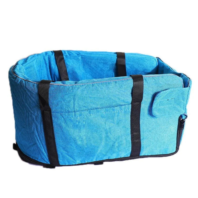Outdoor cloth dog kennel for car travel in grey, blue, or red colour options.