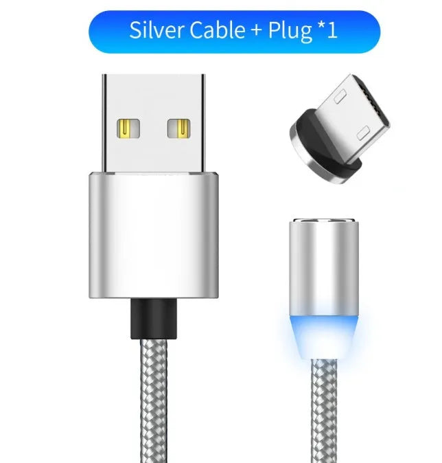 YBD black and red braided magnetic charging cable with Lightning, Micro USB, and Type-C connectors on a table.