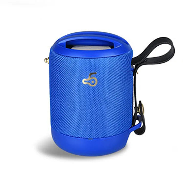 Waterproof portable Bluetooth speaker with subwoofer in compact 81x81x116mm metal chassis with carrying belt