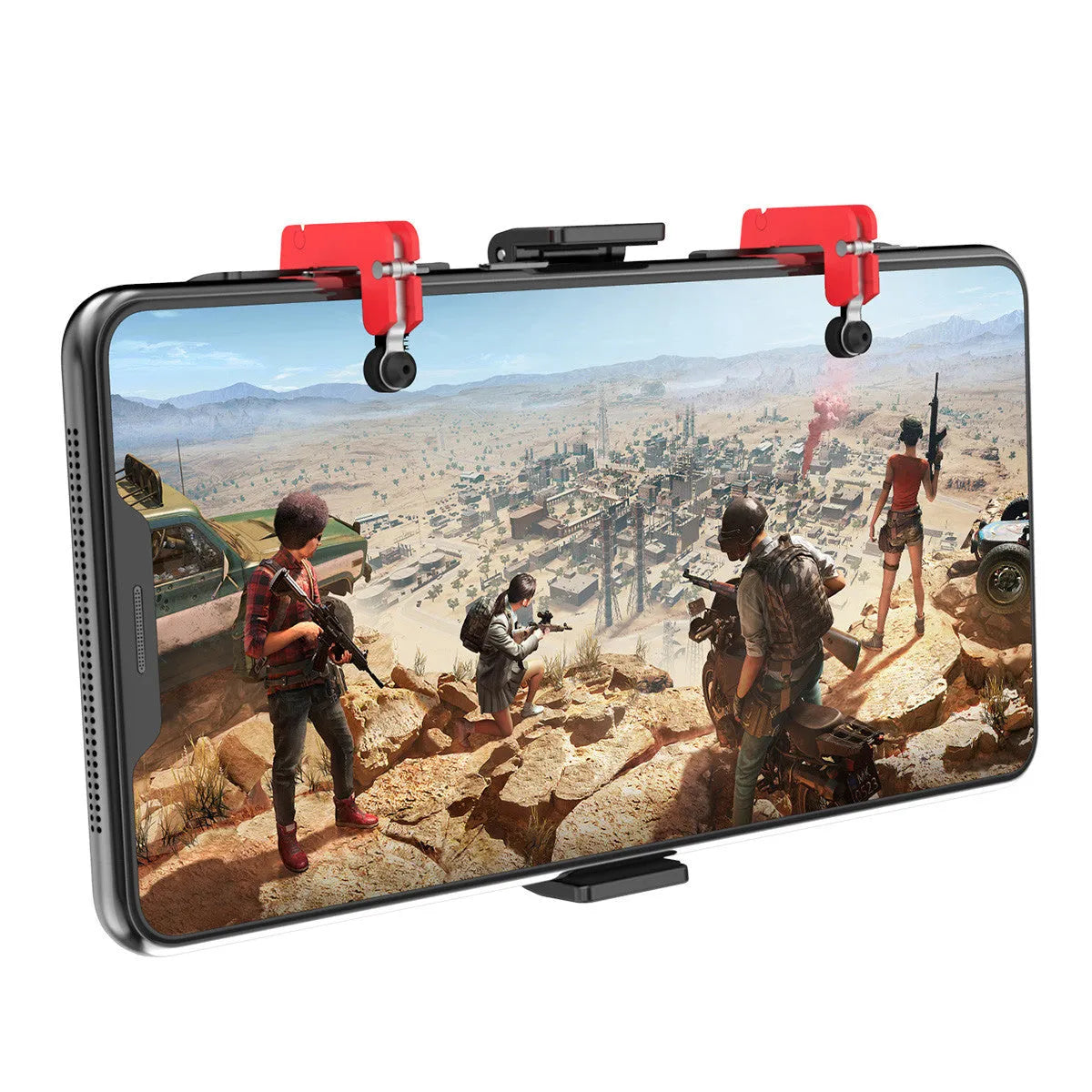 Black PUBG mobile phone trigger holder PG-9137 with adjustable metal trigger and telescopic fixing clip