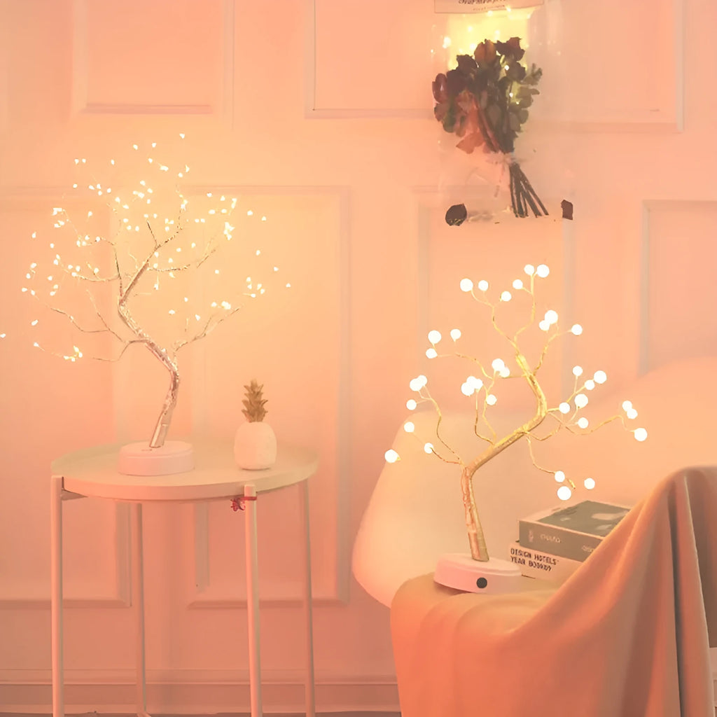 USB-powered Christmas tree light with touch control and 108 LED lights in festive decoration setting