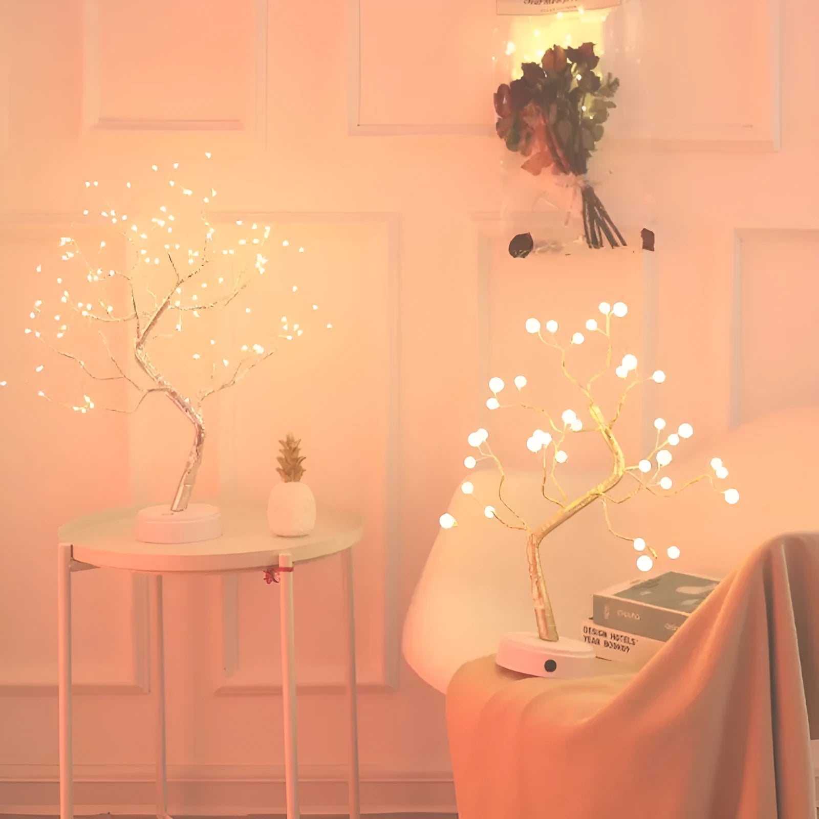 USB-powered Christmas tree light with touch control and 108 LED lights in festive decoration setting