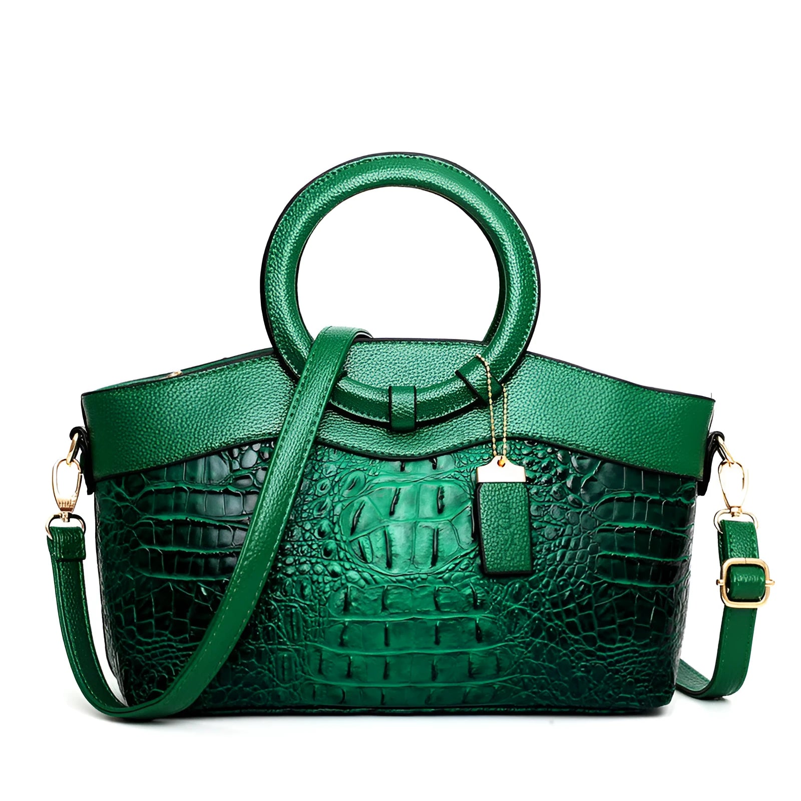 Fashion handbag in fabric with shoulder strap, showing internal phone and card compartments