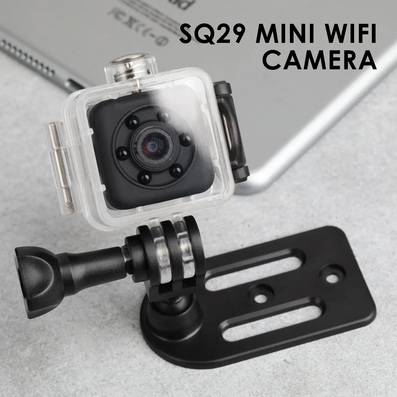 Black SQ29 waterproof sports camera showing its compact design and lens.