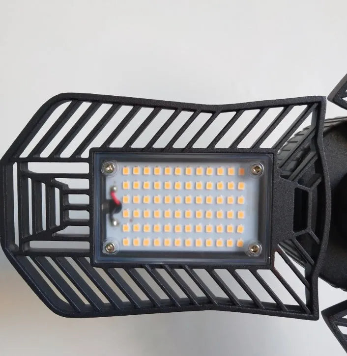 Waterproof industrial foldable aluminium garage LED lamp with wide 180-degree light angle.
