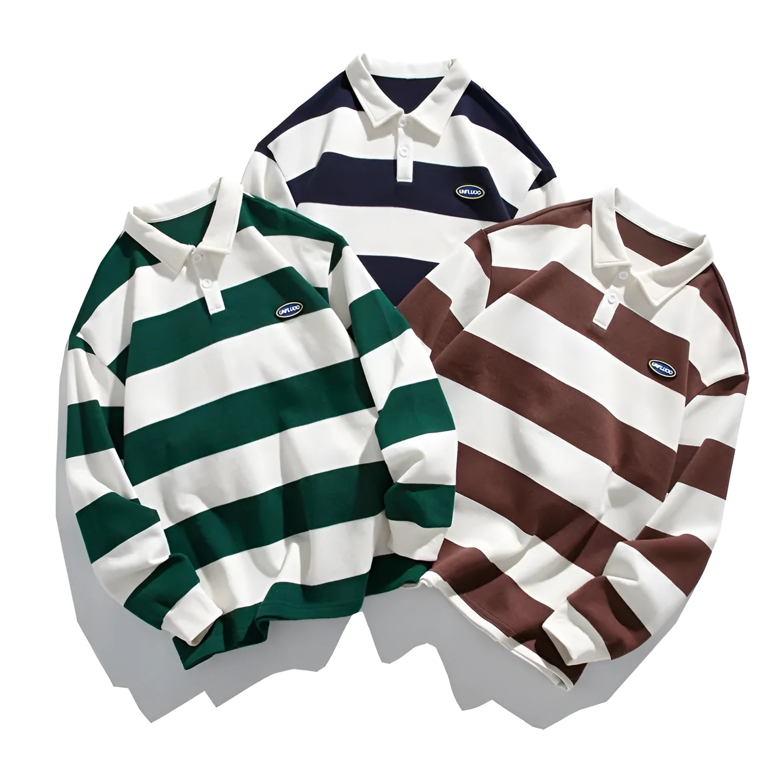 Hong Kong style striped polo shirt sweater with sweater lapel in pearl cotton fabric