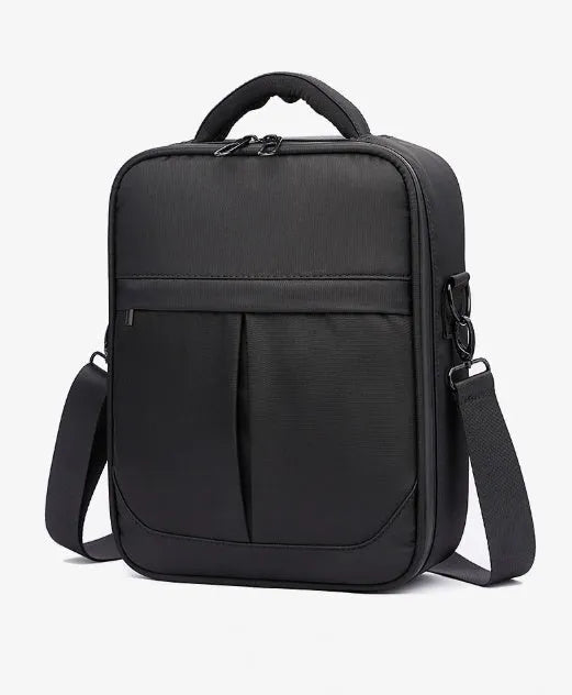 Black Oxford fabric men's messenger shoulder bag showing its size and style.