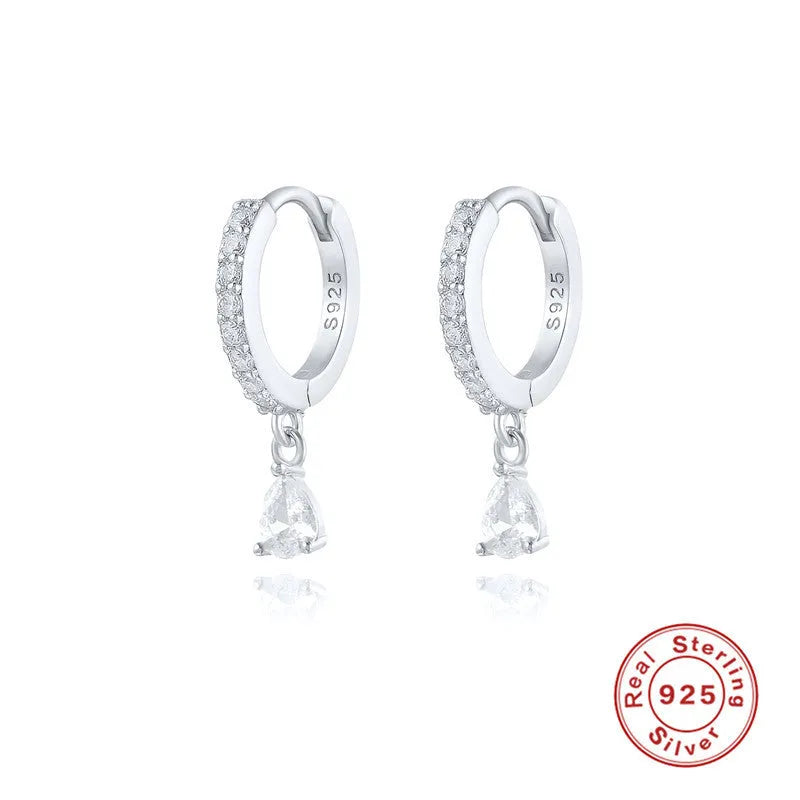 S925 sterling silver water drop earrings with geometric shape and diamond/gemstone accent options