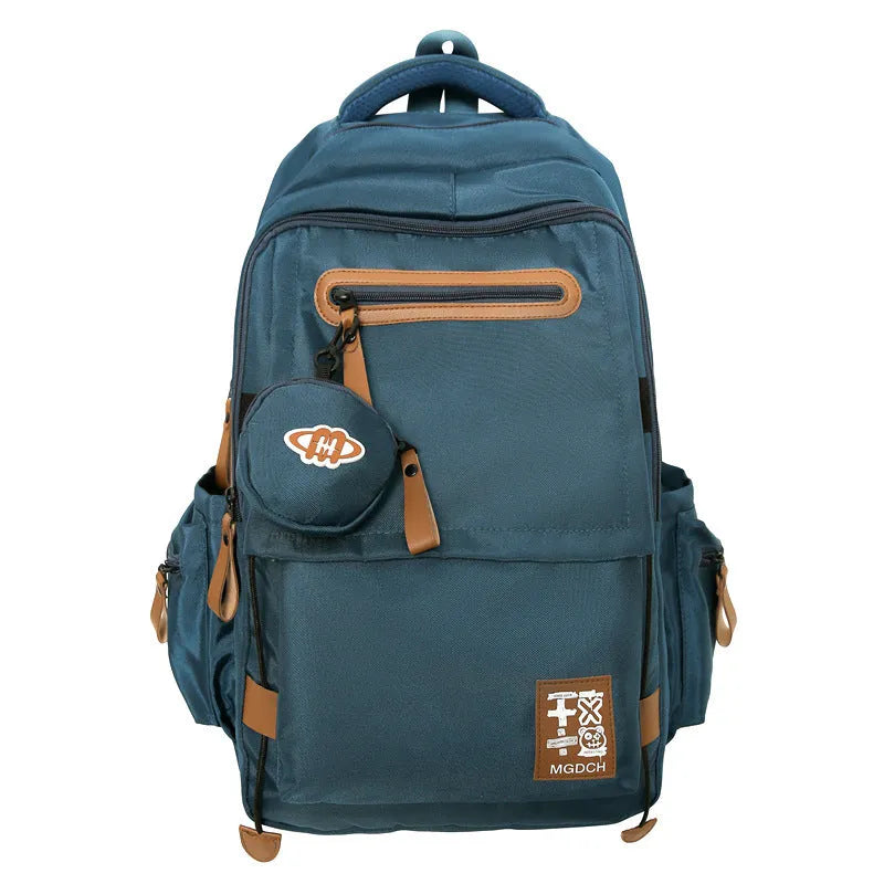 Large black nylon school backpack with curved shoulder straps for secondary school students.