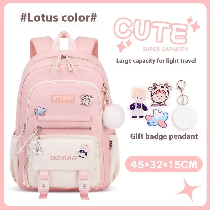 Girls' school backpack in Oxford cloth with curved shoulder straps and spine protection