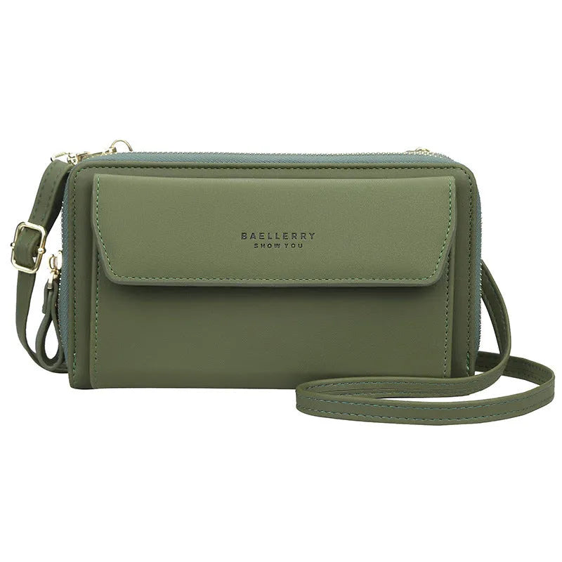 Soft PU leather long wallet with double zip closure in horizontal square shape showing colour options