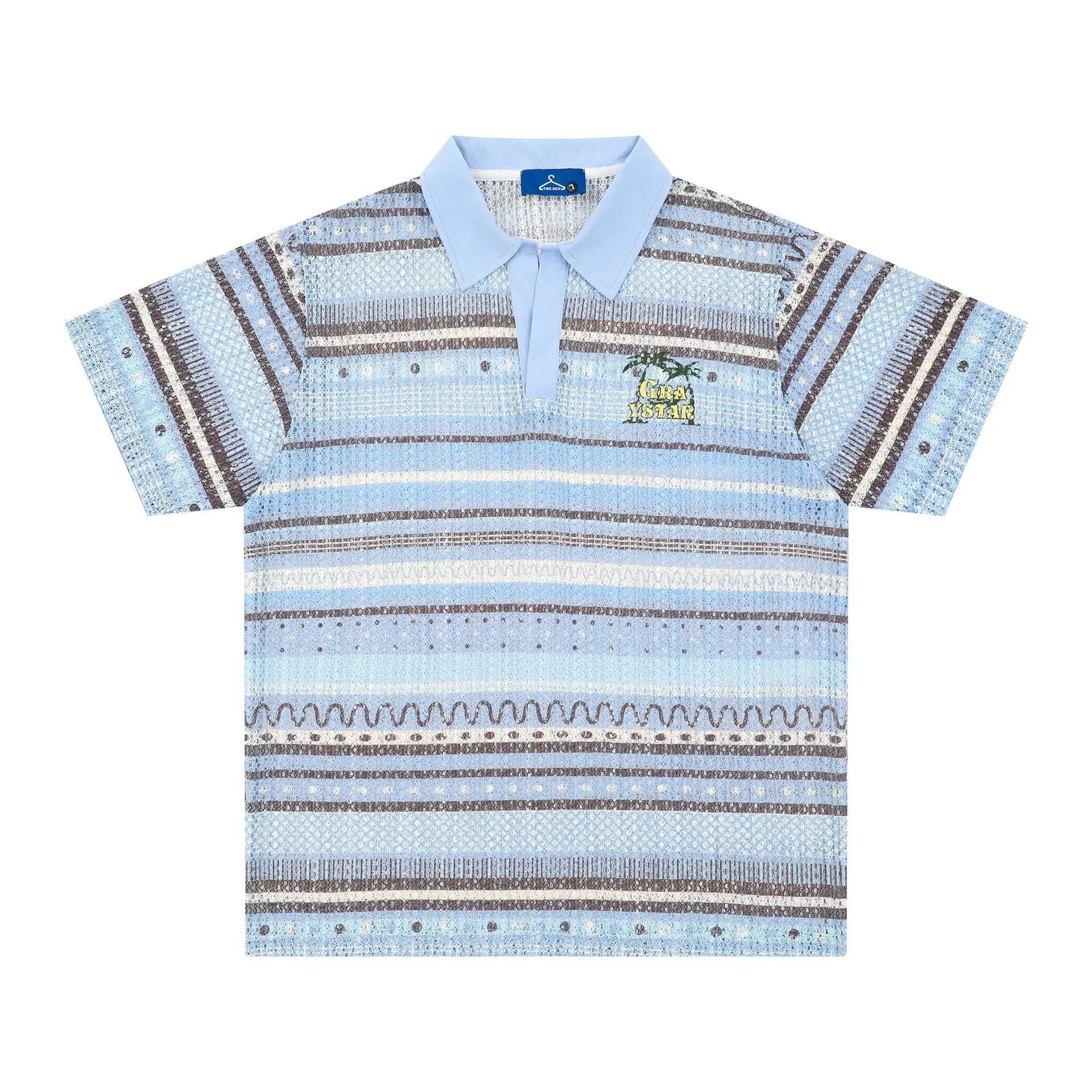 Men's printed casual shirt in yellow or blue with elastic polyester fabric and short sleeves