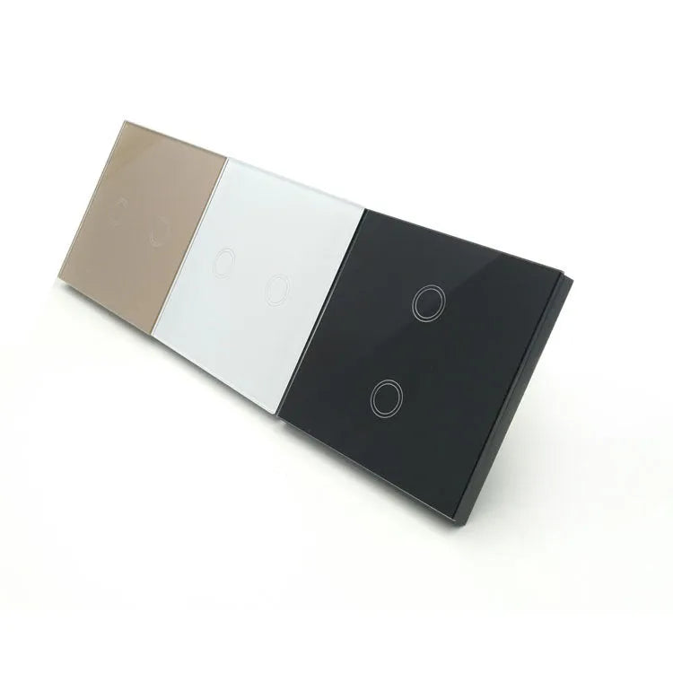 86-type touch light switch with tempered glass panel in black, gold, or white finish