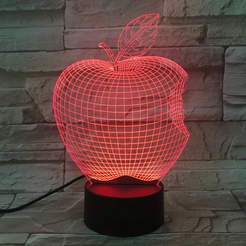 3D fruit-shaped colourful night light with acrylic shade and touch control for seven-colour LED illumination