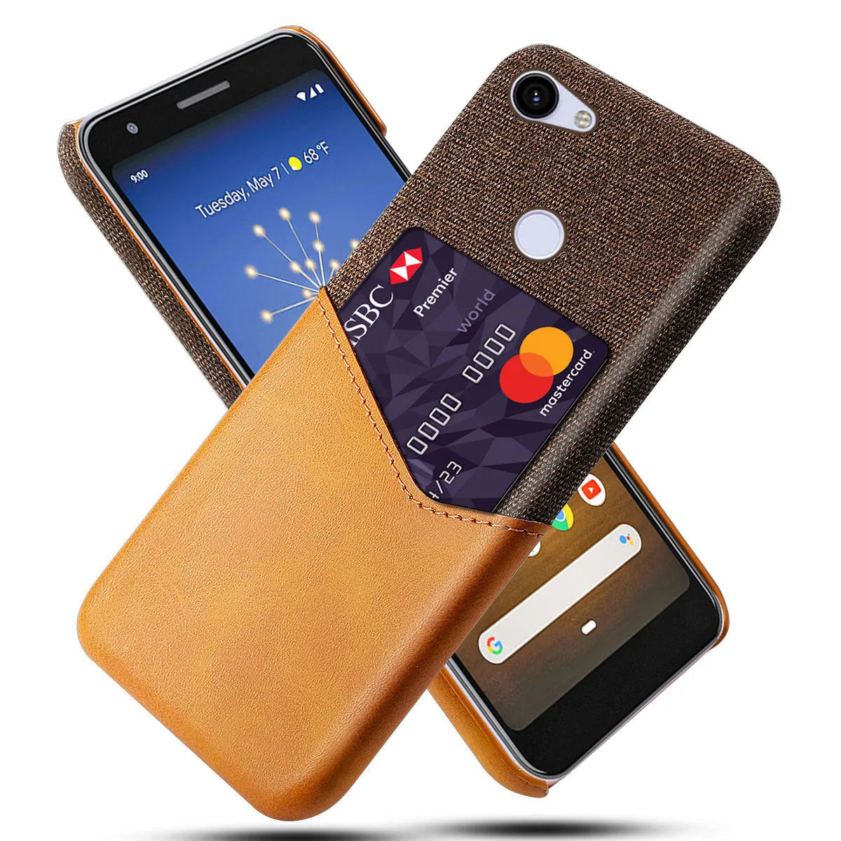Leather Google Pixel phone case in Black showing back cover design