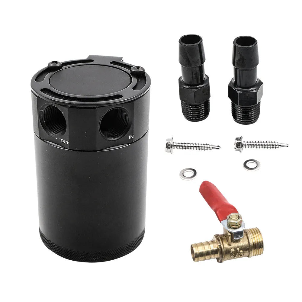 Black aluminium automotive oil pot with two-hole breathable design and connectors