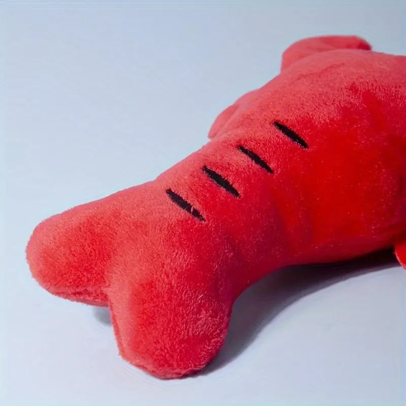 Red lobster stuffed dog toy with squeaker for small and medium breed interactive play