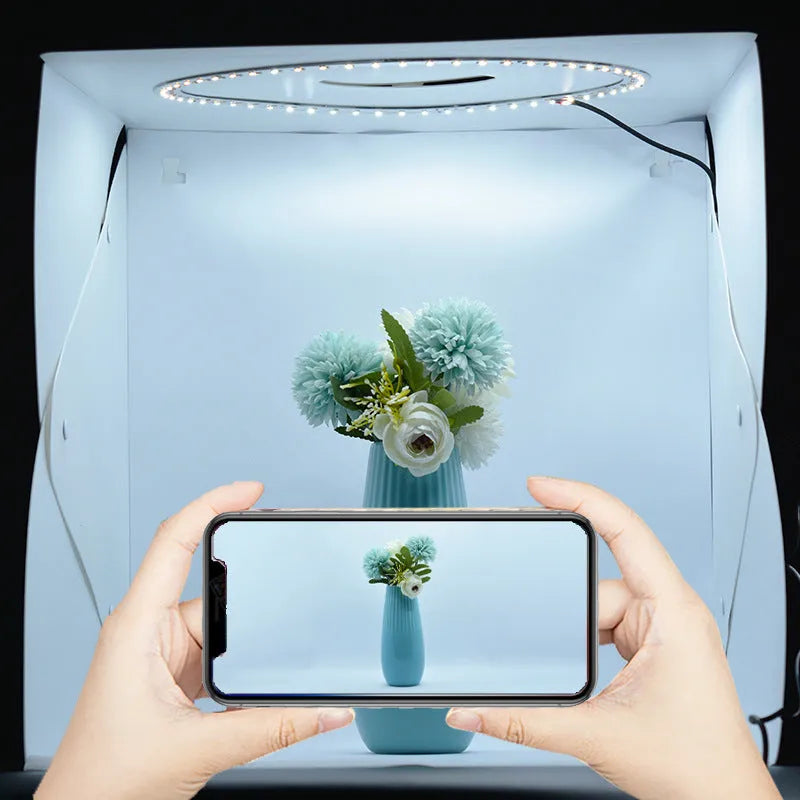 40cm folding photography light box with adjustable colour temperature and six coloured background cloths
