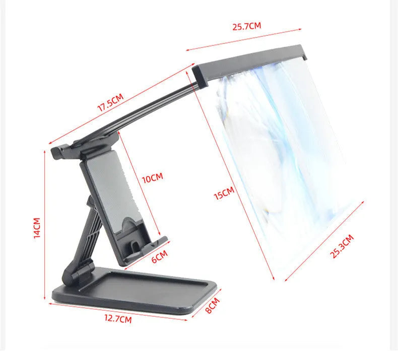 Black L20 mobile phone screen magnifier with 12-inch acrylic lens and ABS bracket stand